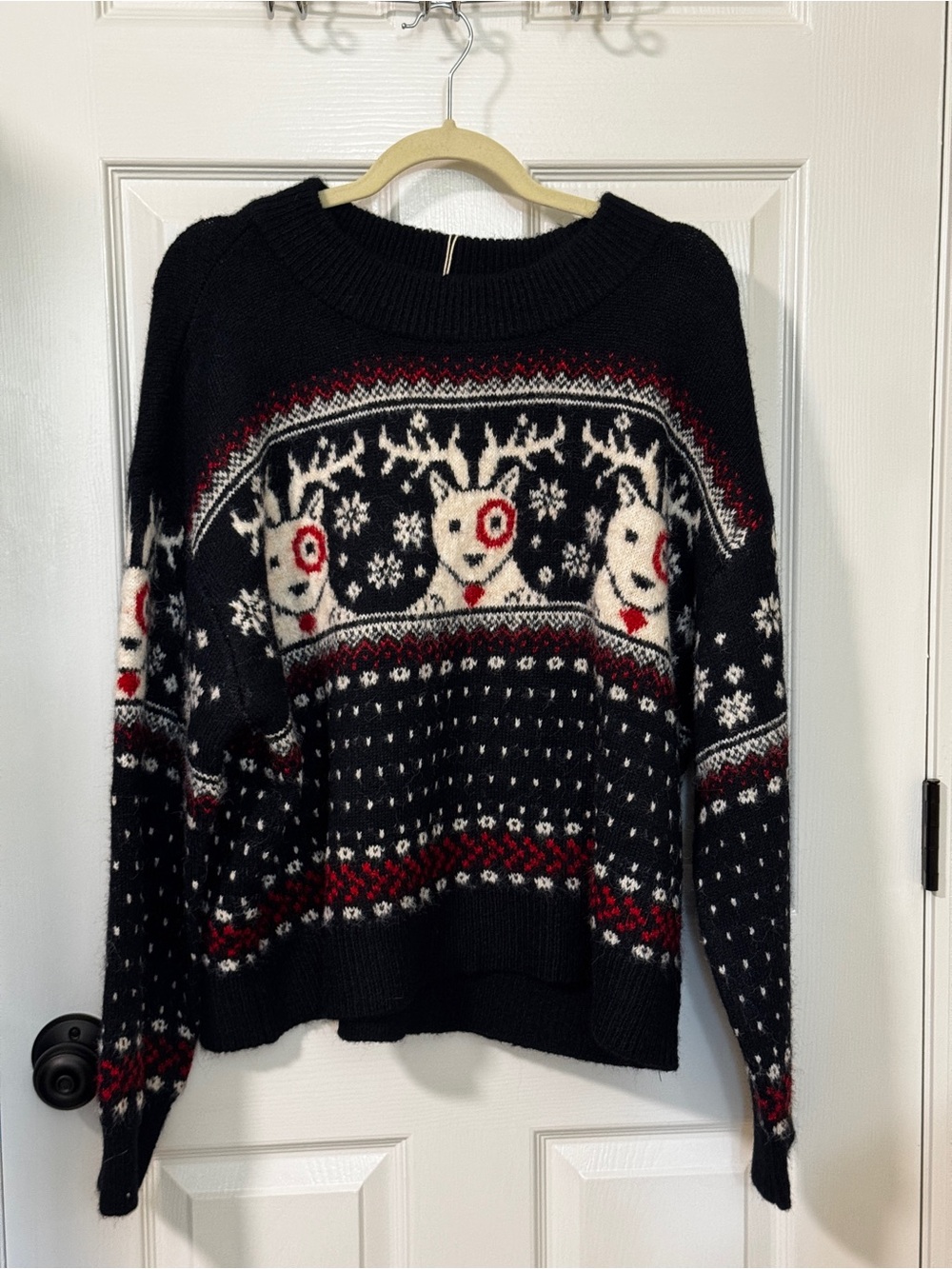 Navy Festive Target Dog-Reindeer Crewneck Sweater